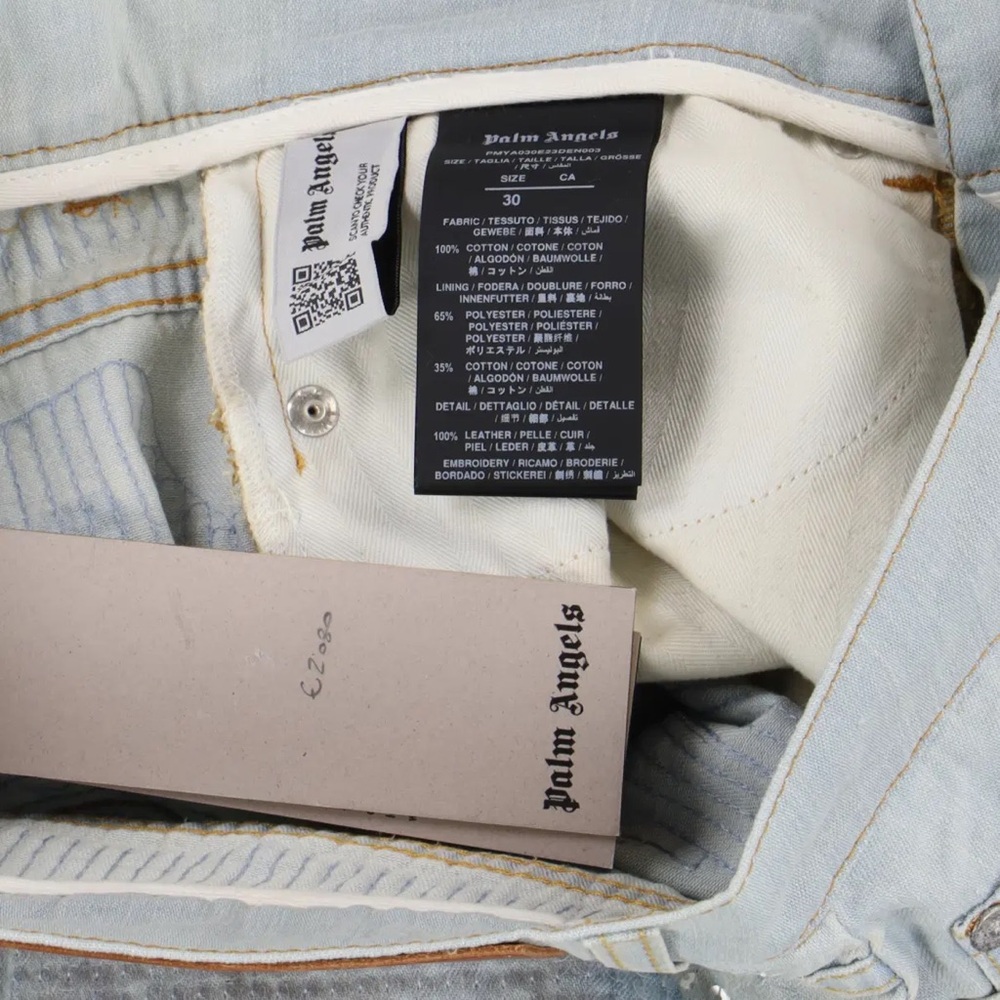 Palm Angels Light Gray Distressed Men's Jeans - Picture 4 of 14